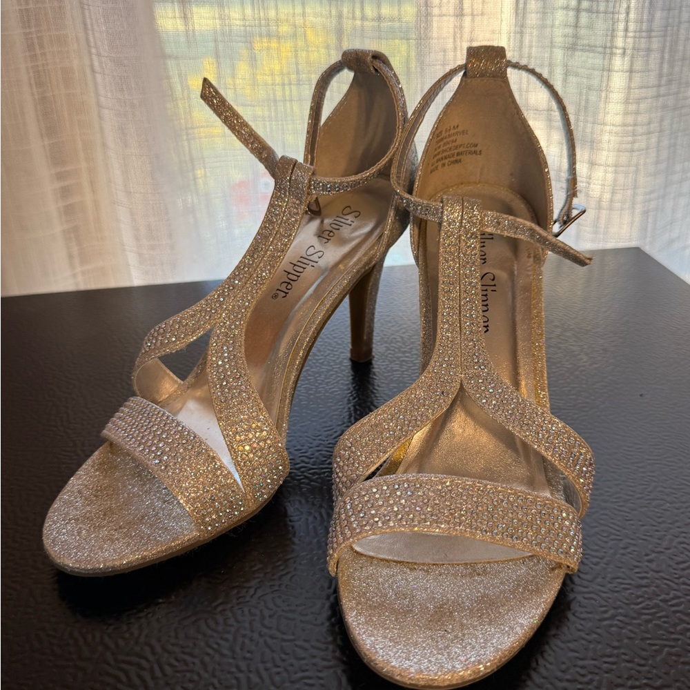 Silver Glitter Strappy Heels